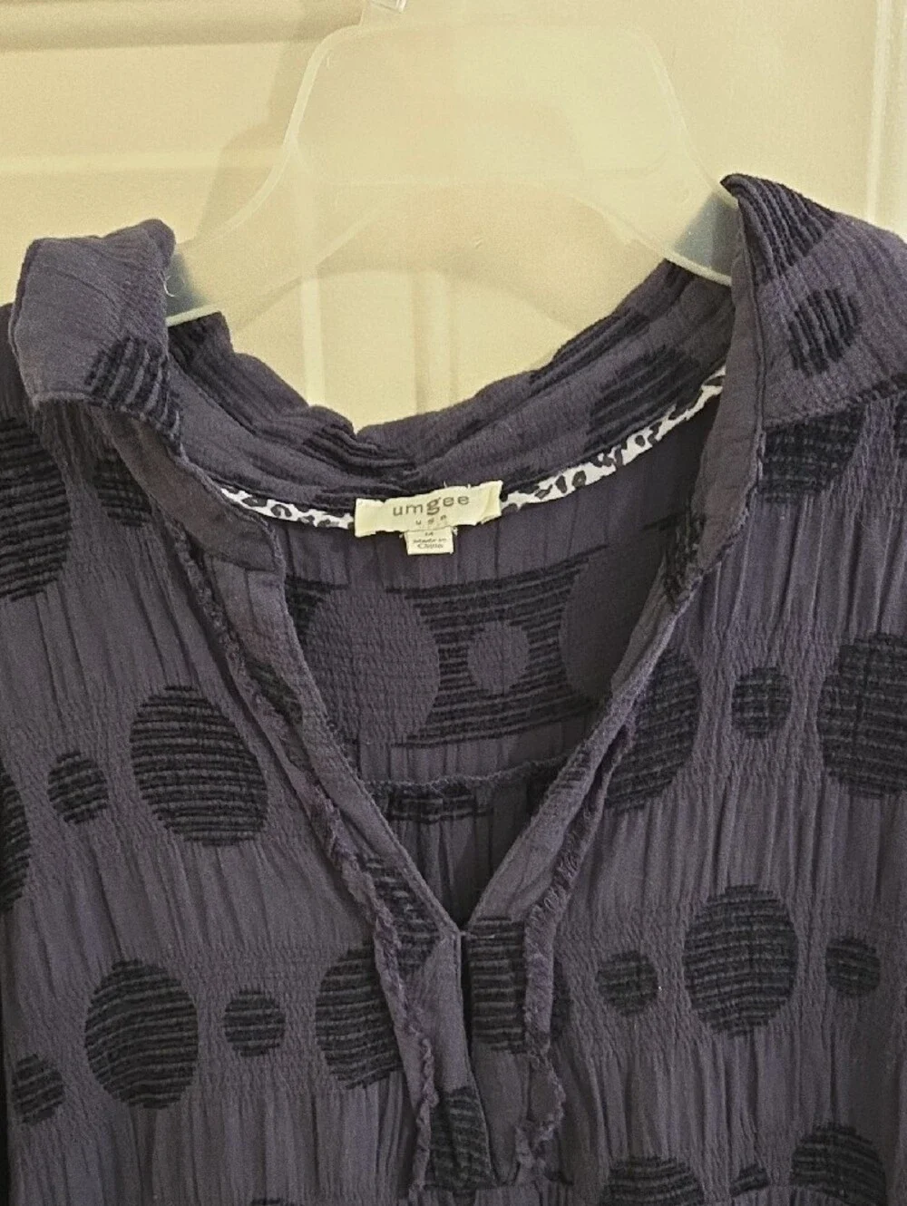 Umgee Swiss Dot Jacquard Babydoll Dress Navy M Relaxed Tiered Boho Cotton Preppy